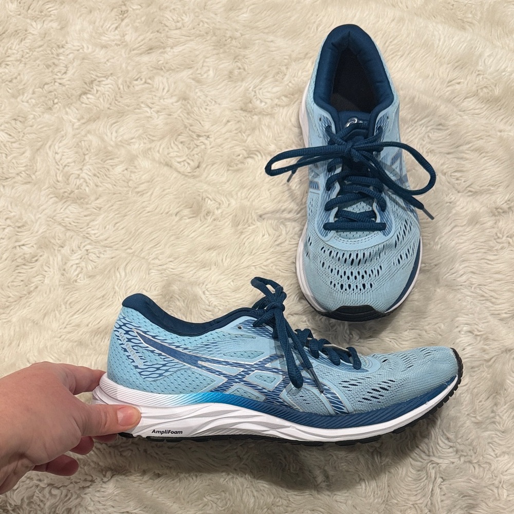 Asics Women's Light Blue and Navy Mesh Running Sneakers